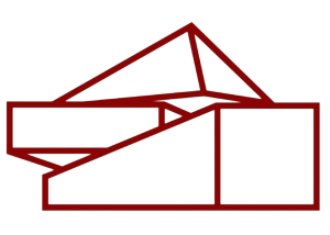 Logo de la empresa de instalación de yeso con piezas geométricas apiladas en color rojo.